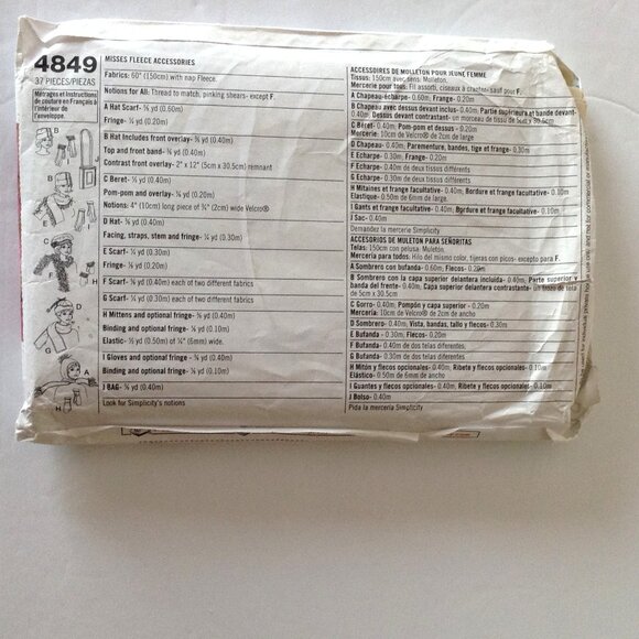 Simplicity Sewing Pattern #4849 One Size Fleece Hats Scarves Gloves Mittens - Picture 4 of 4